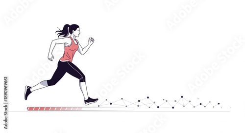 Woman in athletic wear running fast on track with motion blur effect and dynamic movement