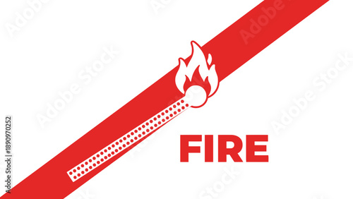 A red diagonal fire hazard warning stripe with a flame icon