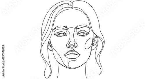 Woman's face with facial massage markings illustration of a female head with lines indicating contours and areas for skincare or cosmetic procedures