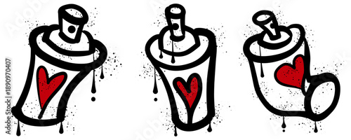 Aerosol spray can and heart shape with graffiti spray