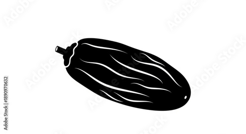 Black eggplant vegetable silhouette with white lines on plain background