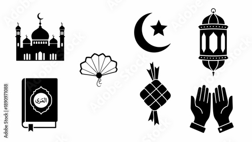 Collection of Islamic Symbols and Objects for Religious and Cultural Occasions