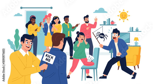 Funny Flat Illustration April Fool Day Prank and Jokes at Office