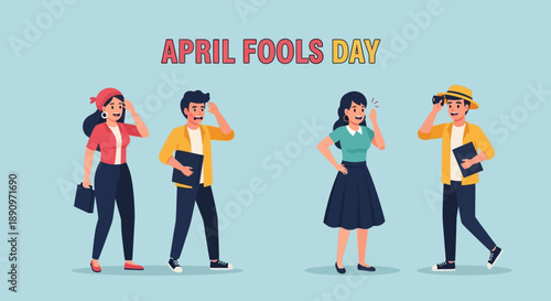 Flat Style Illustration of April Fools Day Celebration with People
