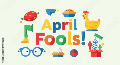 Flat Design April Fools Day Colorful Illustration with Playful Elements