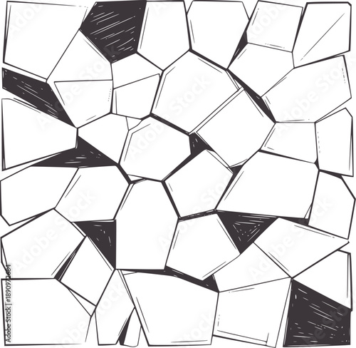 Hand Drawn of Irregular Polygonal Tiles in Black and polygons