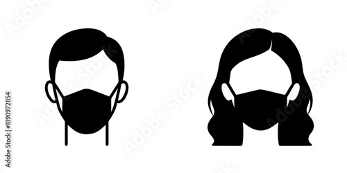 マスクをした男女のシルエットアイコン