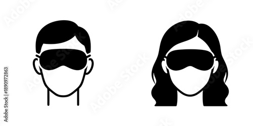 アイマスクをした男女のシルエットアイコン