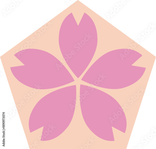 サクラの花が描かれた五角形の絵馬　合格祈願や初詣、春の願い事をイメージした和風デザイン素材