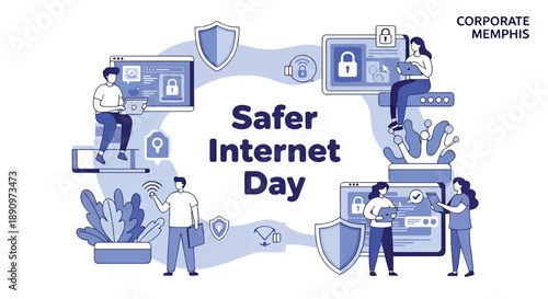 Safer Internet Day Corporate Memphis Illustration.