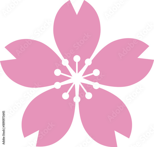 Simple Cherry Blossom Flower Illustration. Flat Design Icon of Sakura for Spring Season