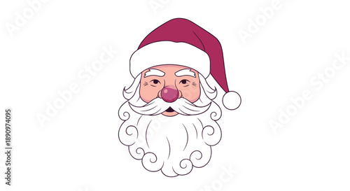 classic illustration of santa claus head with bushy white beard and red hat for christmas and winter holiday celebration theme.