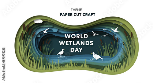 World Wetlands Day Paper Cutout Illustration.