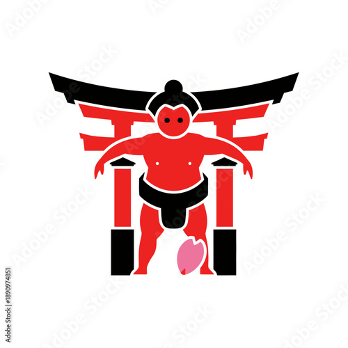 Illustration of a red sumo wrestler with black wings and pillars