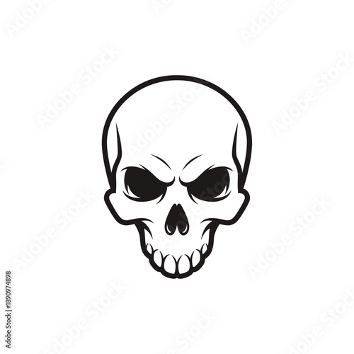 A menacing skull illustration with an aggressive expression viewed from the front