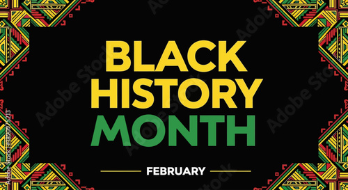 Vibrant Black History Month Banner with Traditional African Border Design for February Celebration