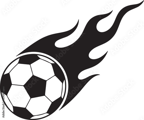 Flaming soccer ball silhouette vector illustration of fast flying football with fire trail effect for sports motion graphics