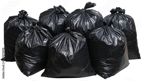 A cluster of tied-up black garbage bags, ready for disposal