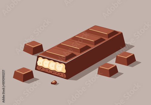 Assorted chocolate bars and pieces on a plain surface viewed from above