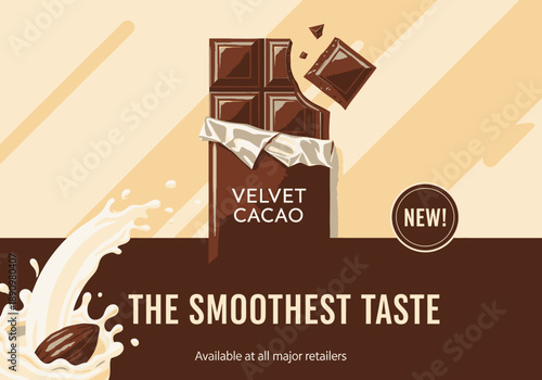 Delicious Chocolate Bar Unwrapped and Splashed with Milk in an Advertisment Display