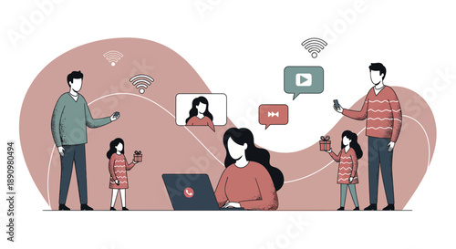Family Using Online Video Communication Technology.