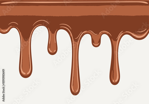 Illustration of chocolate sauce dripping from above, showcasing liquid chocolate, dessert topping, flowing motion, sweet treat, culinary delight
