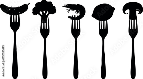 Food Items on Forks Illustration