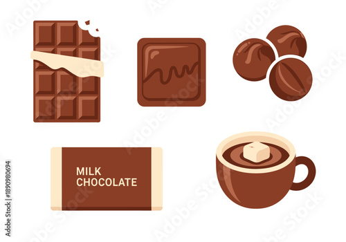 Assorted chocolate treats and hot chocolate in a delightful dessert spread