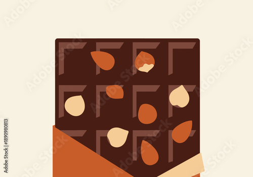 A delicious chocolate bar with nuts, a sweet treat, isolated on a simple background, viewed from directly above
