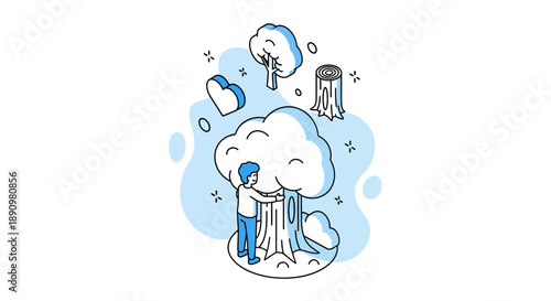 Illustration of Person Cutting Down Tree Stump.