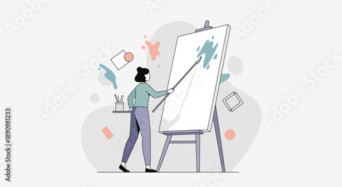 Person painting on large canvas with brush.