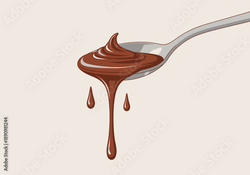 Spoon dripping with chocolate sauce in a close-up view, perfect for desserts and sweet treats.