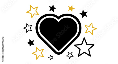 Black Heart Icon with Surrounding Stars.