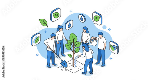 Team Planting Tree for Environmental Conservation.