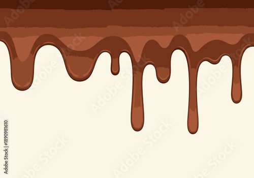 Brown liquid dripping from a surface, chocolate illustration, close-up view, abstract design, flowing texture