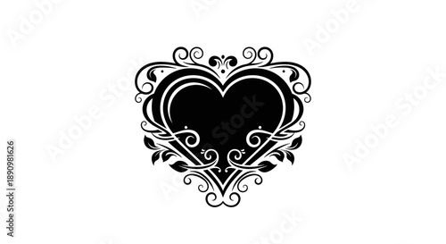 Black Ornate Heart Design Element.