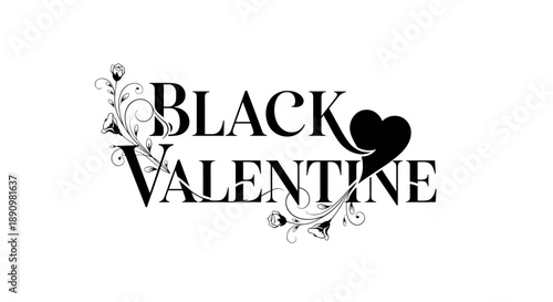 Black Valentine Text with Heart Design.