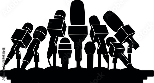 Group of Journalism Microphones Silhouette for Press Conference