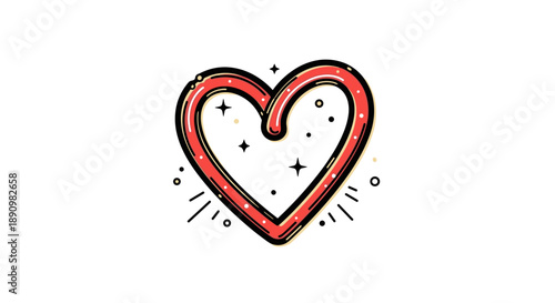 Hand Drawn Red Heart Symbol Illustration.