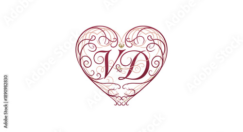 Ornate Heart Monogram with VD Initials.