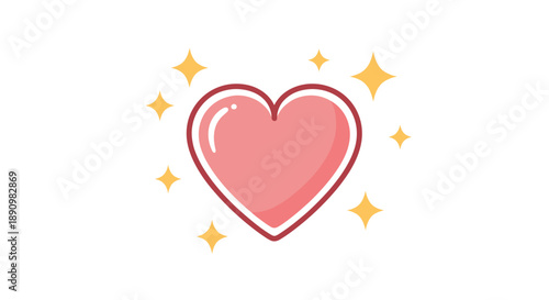 Pink Heart Illustration with Stars Surrounding.