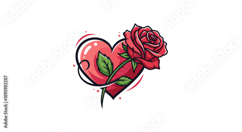 Tattoo Style Heart with Rose Illustration.