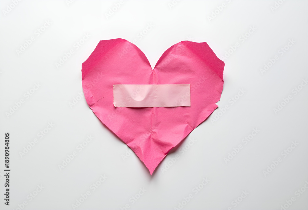 custom made wallpaper toronto digitalBroken heart. A crumpled pink paper heart with a bandage on white background, top view. Frustration in a relationship, ruined love, emotional wound