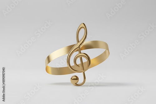 Golden treble clef symbol with elegant ribbon on white background