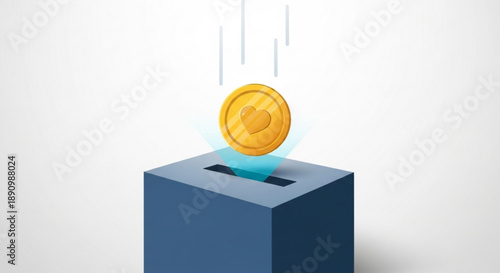 Golden coin dropping into a blue ballot box with glowing effect symbolizing secure voting or financial transaction
