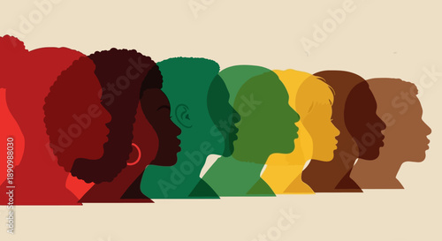 Diverse Group of People Silhouettes in Profile Representing Unity and Community