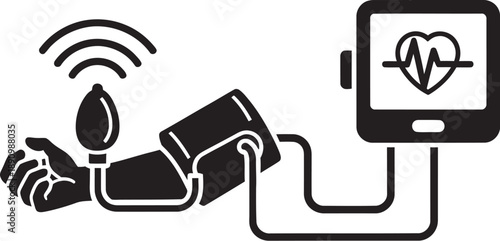 Medical technology concept with arm and heart rate monitor on screen with wireless signal