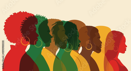 Diverse Group of Black Women Silhouettes in Profile Celebrating Heritage and Community