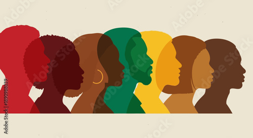 Diverse Group of People in Profile Silhouette Celebrating Unity and Equality