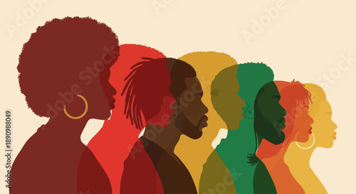 Diverse Black People Silhouette Profiles Unity and Community Concept African Heritage Vector Art